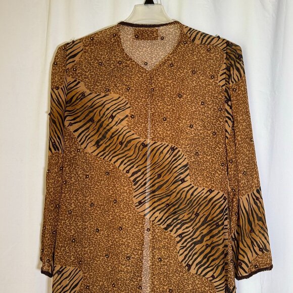 Mark & John By Gopal Elegant Beaded Brown Leopard Long Duster Small Chiffon Vint - Picture 6 of 12
